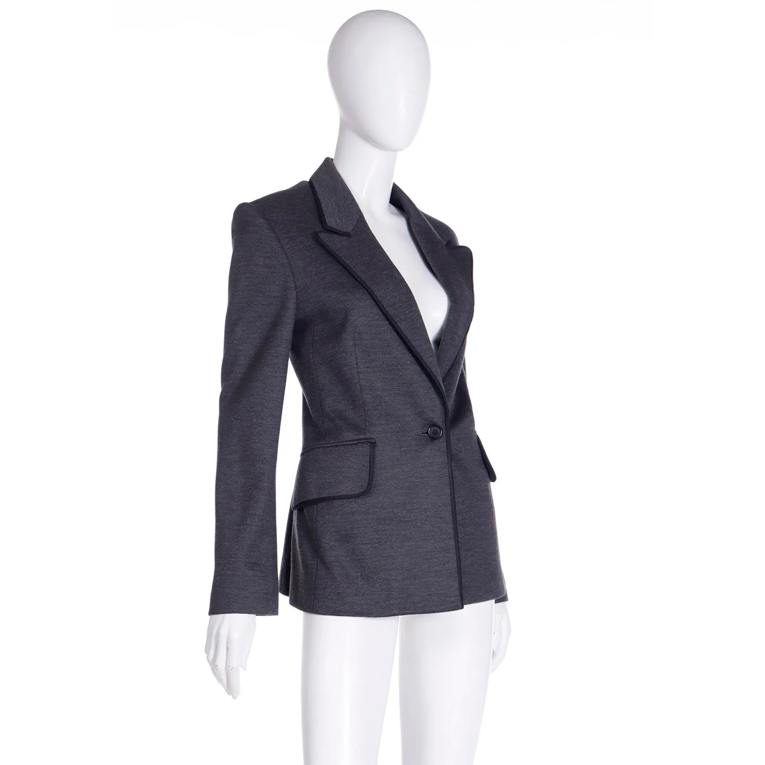 F/W 1997 Isaac Mizrahi Tiny Label Grey Blazer Jacket w/ Black Trim