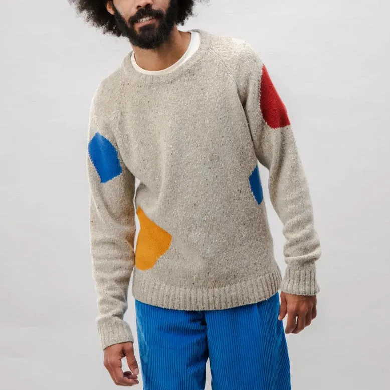 Geo Raglan Wool Sweater - Grey Melange