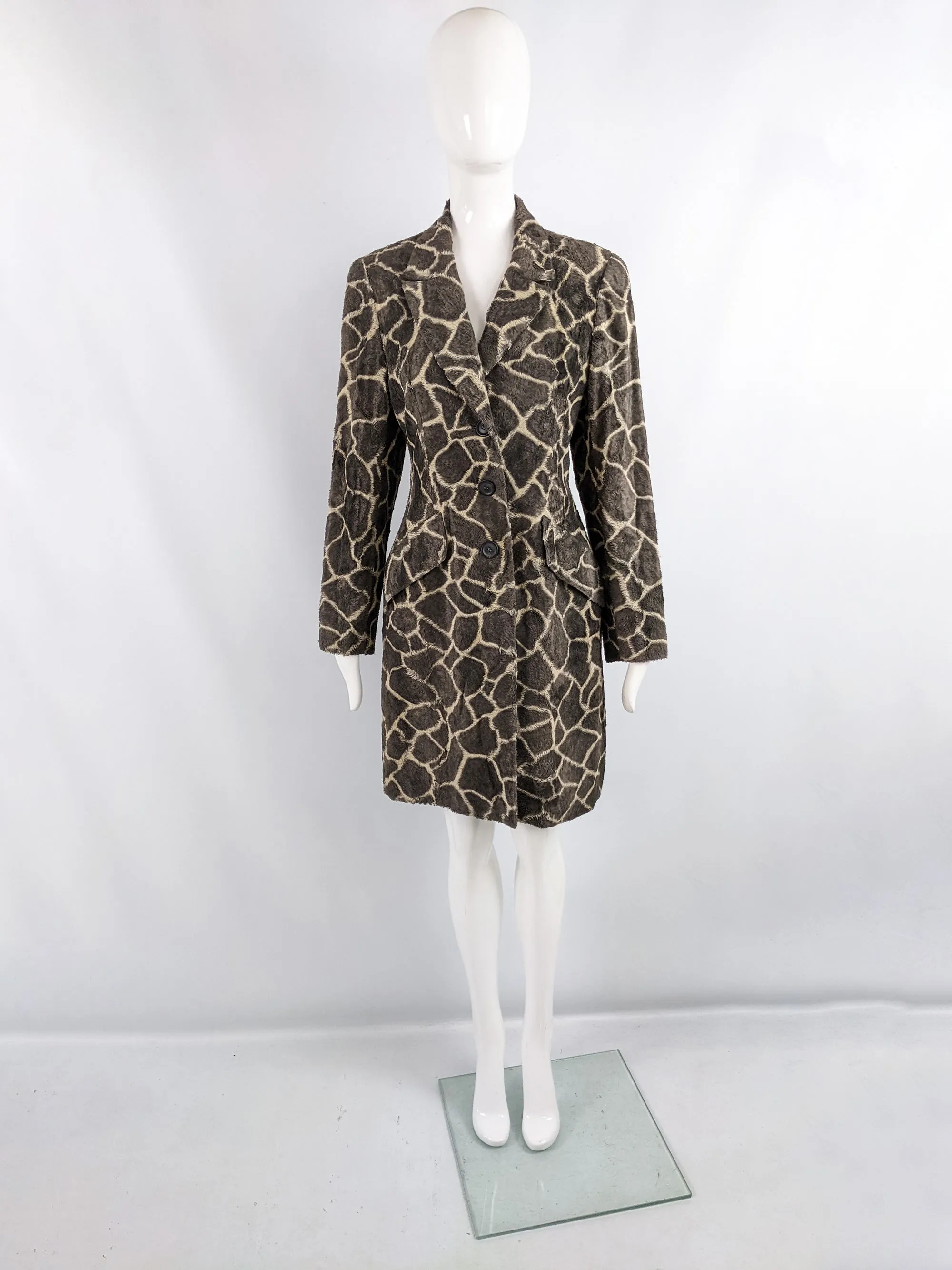 Georges Rech Vintage Womens Giraffe Print Faux Fur Jacket,1990s