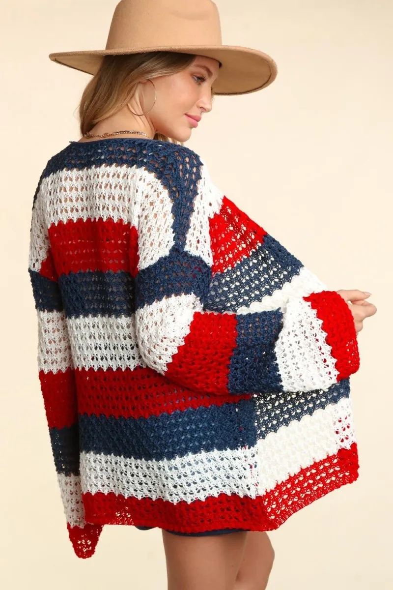 Haptics Patriotic Stripe Long Sleeve Cardigan