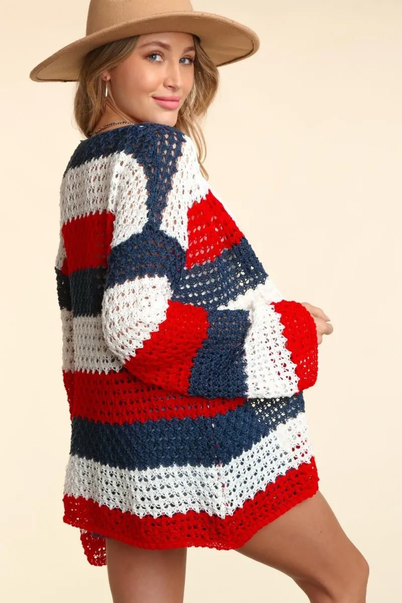 Haptics Patriotic Stripe Long Sleeve Cardigan