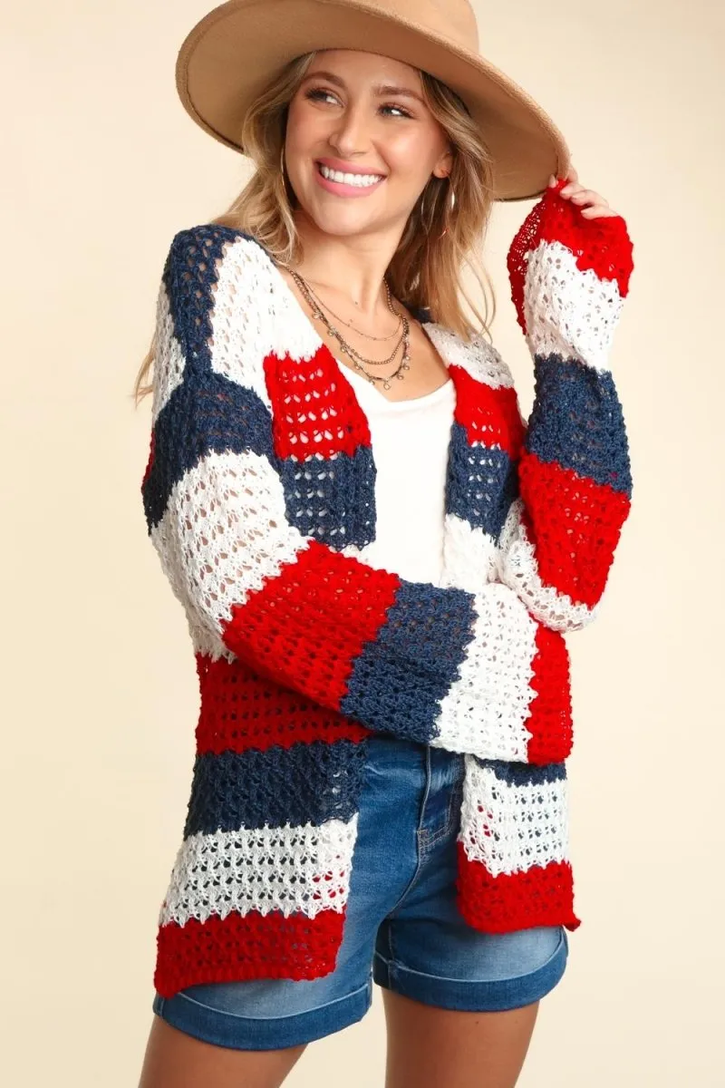 Haptics Patriotic Stripe Long Sleeve Cardigan