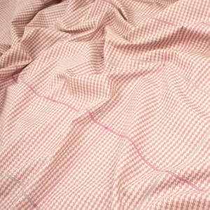 Japanese Printed Cotton Design-38 Zig Zag Dusty Pink Stripes & Checks on Cream