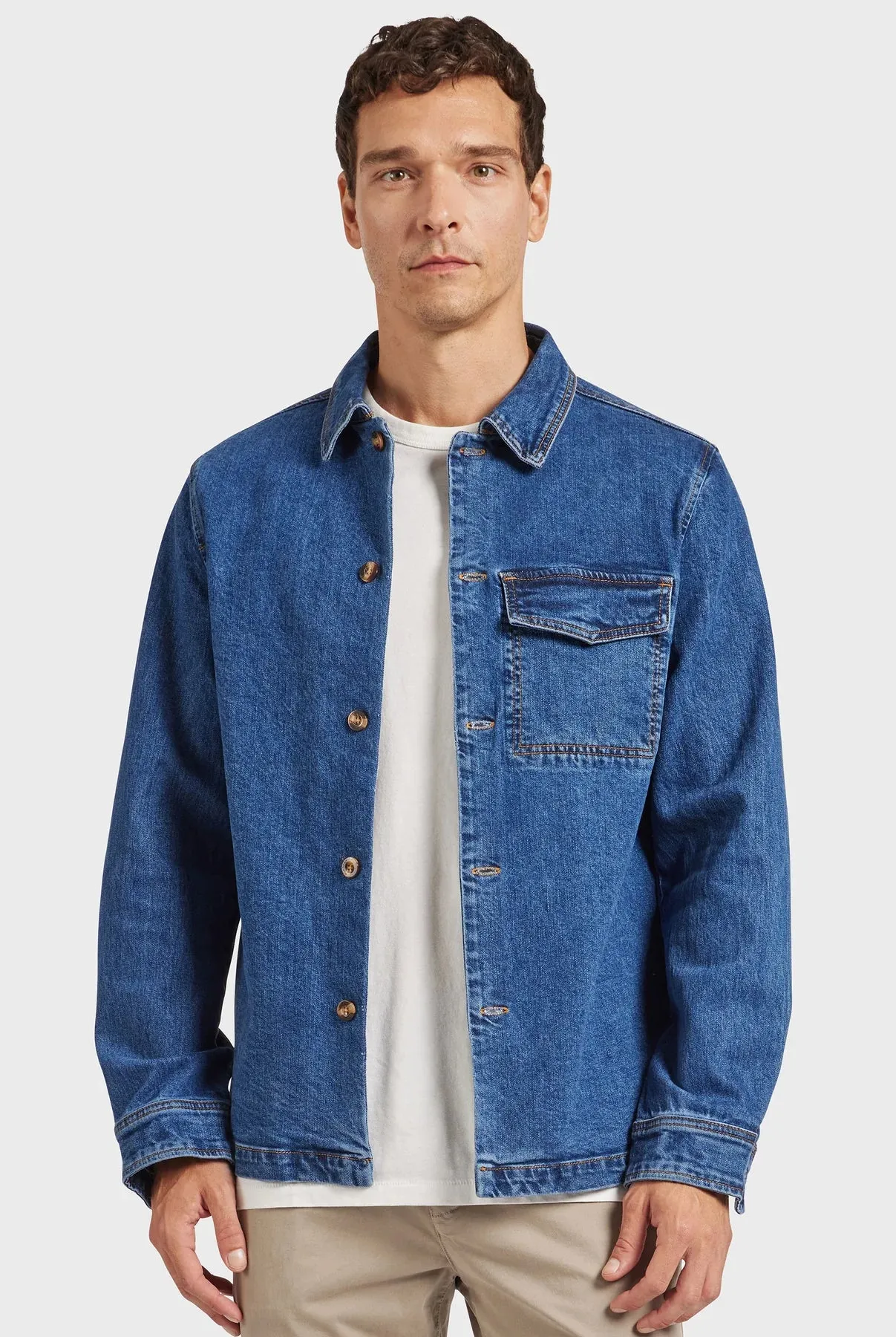 Jensen Indigo Overshirt in Mid Wash