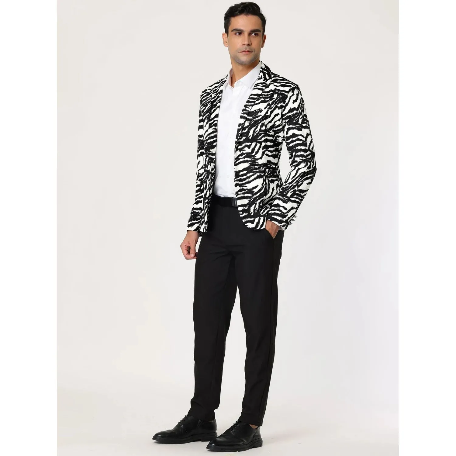 Lars Amadeus Men's Vintage Slim Fit Jacket with Leopard Print and Notched Lapel