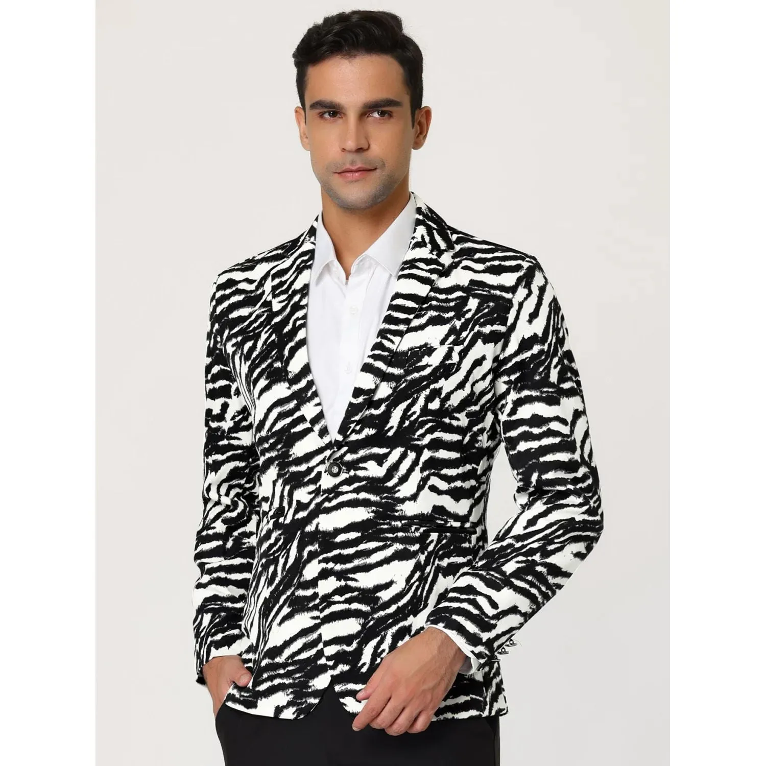 Lars Amadeus Men's Vintage Slim Fit Jacket with Leopard Print and Notched Lapel