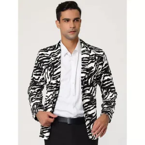 Lars Amadeus Men's Vintage Slim Fit Jacket with Leopard Print and Notched Lapel