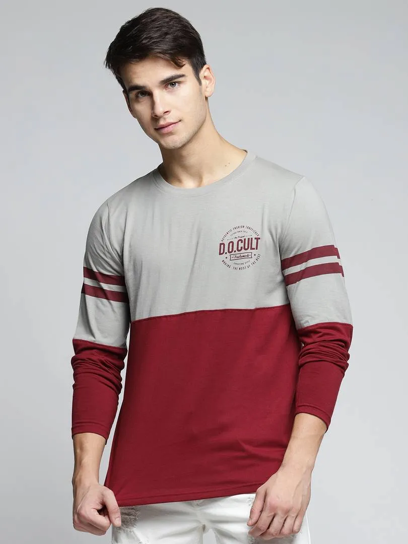 Men Multicoloured Cotton Self Pattern Round Neck Tees