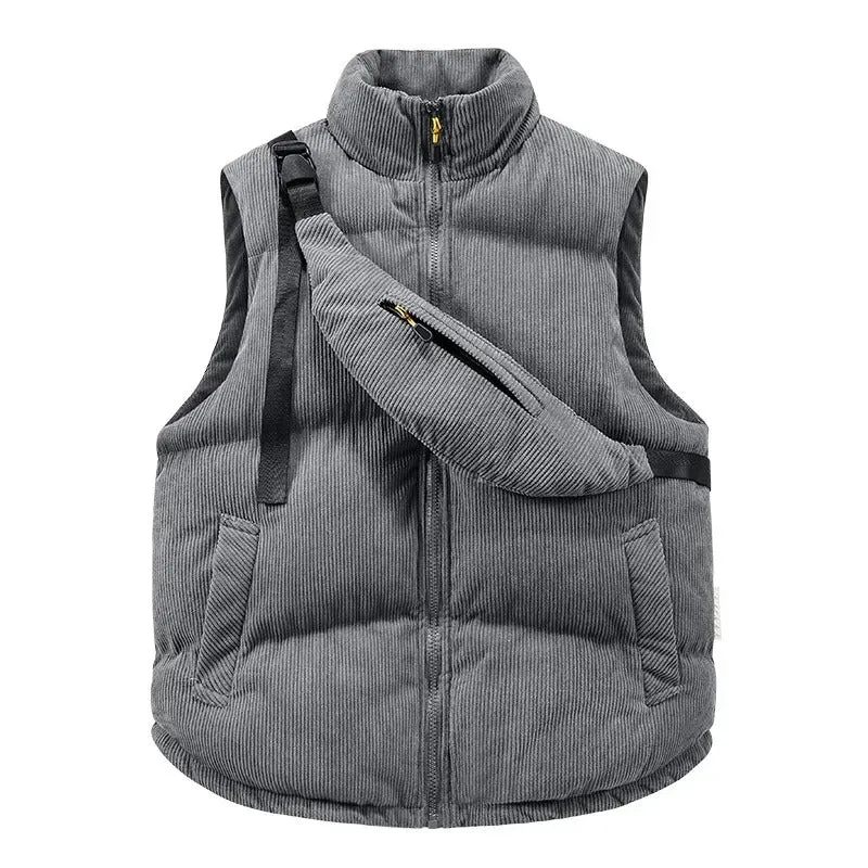 Men's Corduroy Winter Vest With Chest Pack