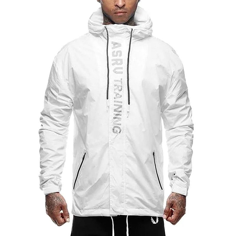 Men's fashion spring?and?autumn zip pocket fitness open stich waterproof coat men outdoor sports training with hood jacket