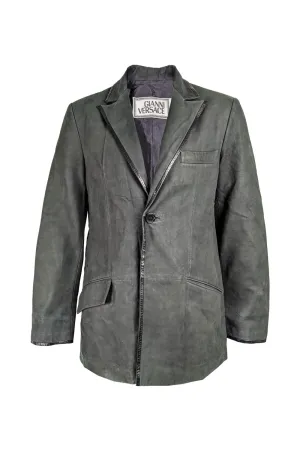 Mens Vintage Dark Green Suede & Leather Blazer, 1990s