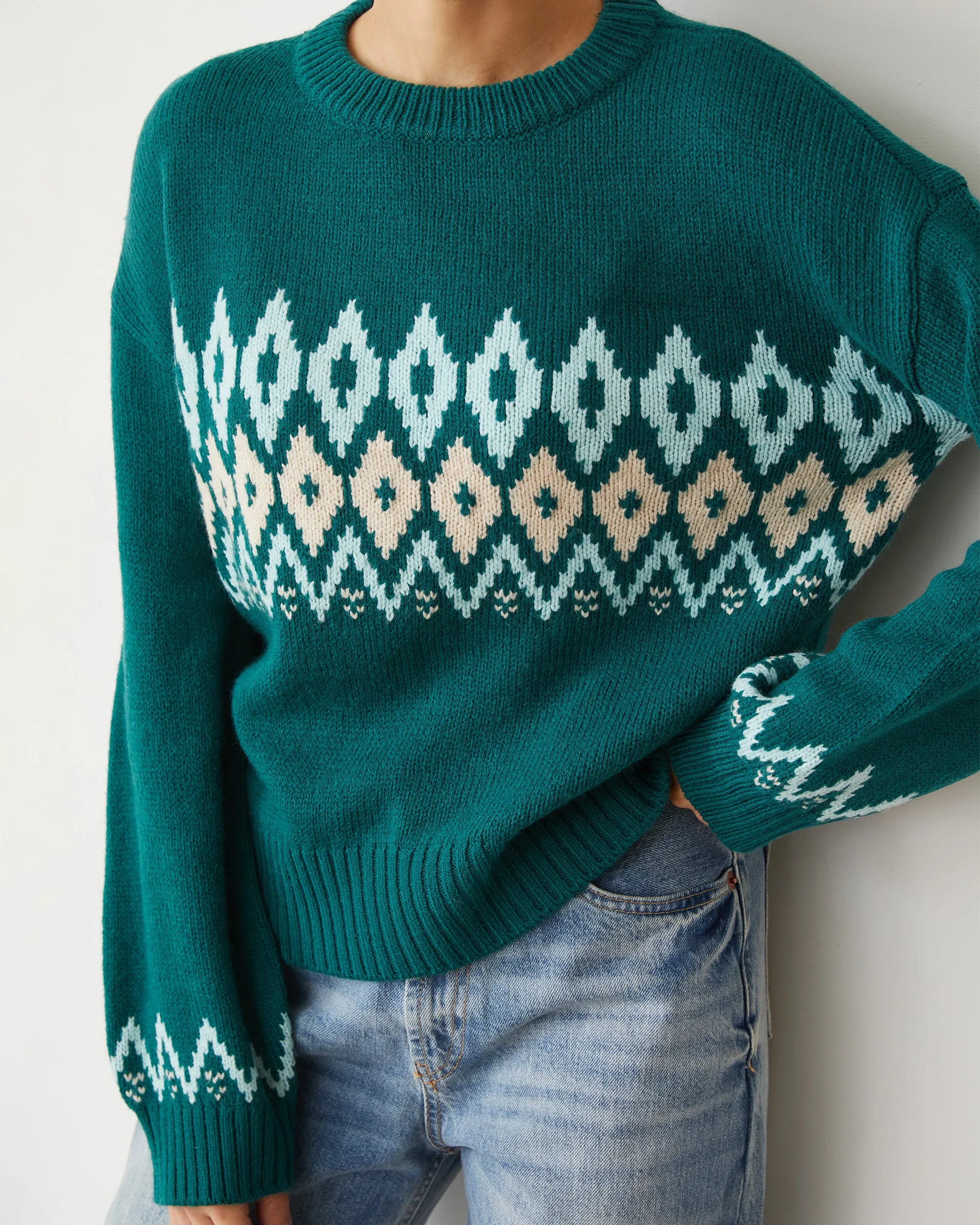 Merino Wool Fair Isle Crew Neck