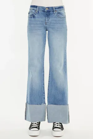 Mid Rise Flare Cuffed Denim