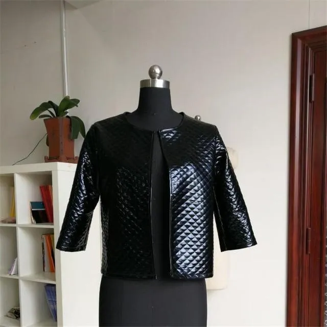 New Spring Style Vogue Lozenge Women Gold Sequins Jackets Three Quarter Sleeve Fashion Coats Outwears Coat Female 7824