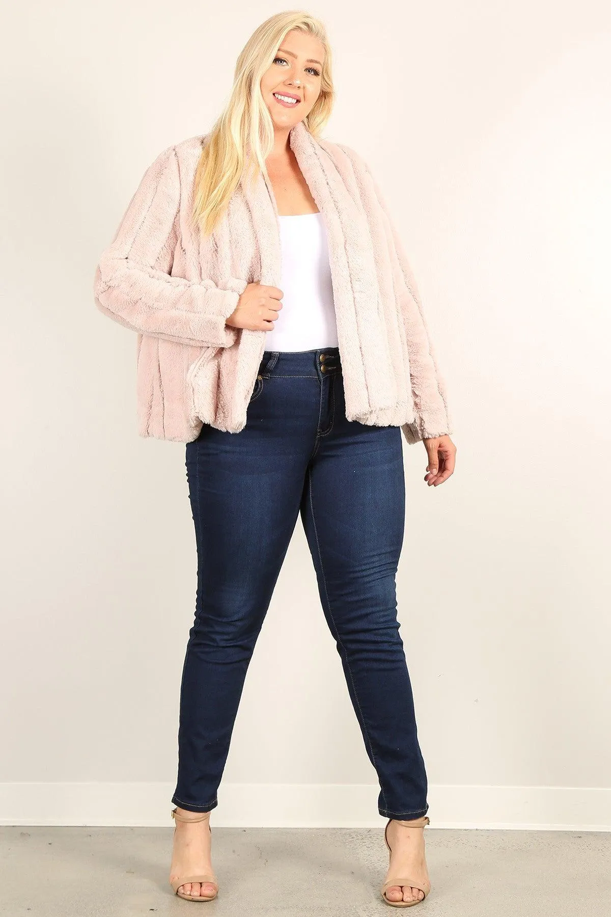 Open Front Faux Fur Jackets Plus Size