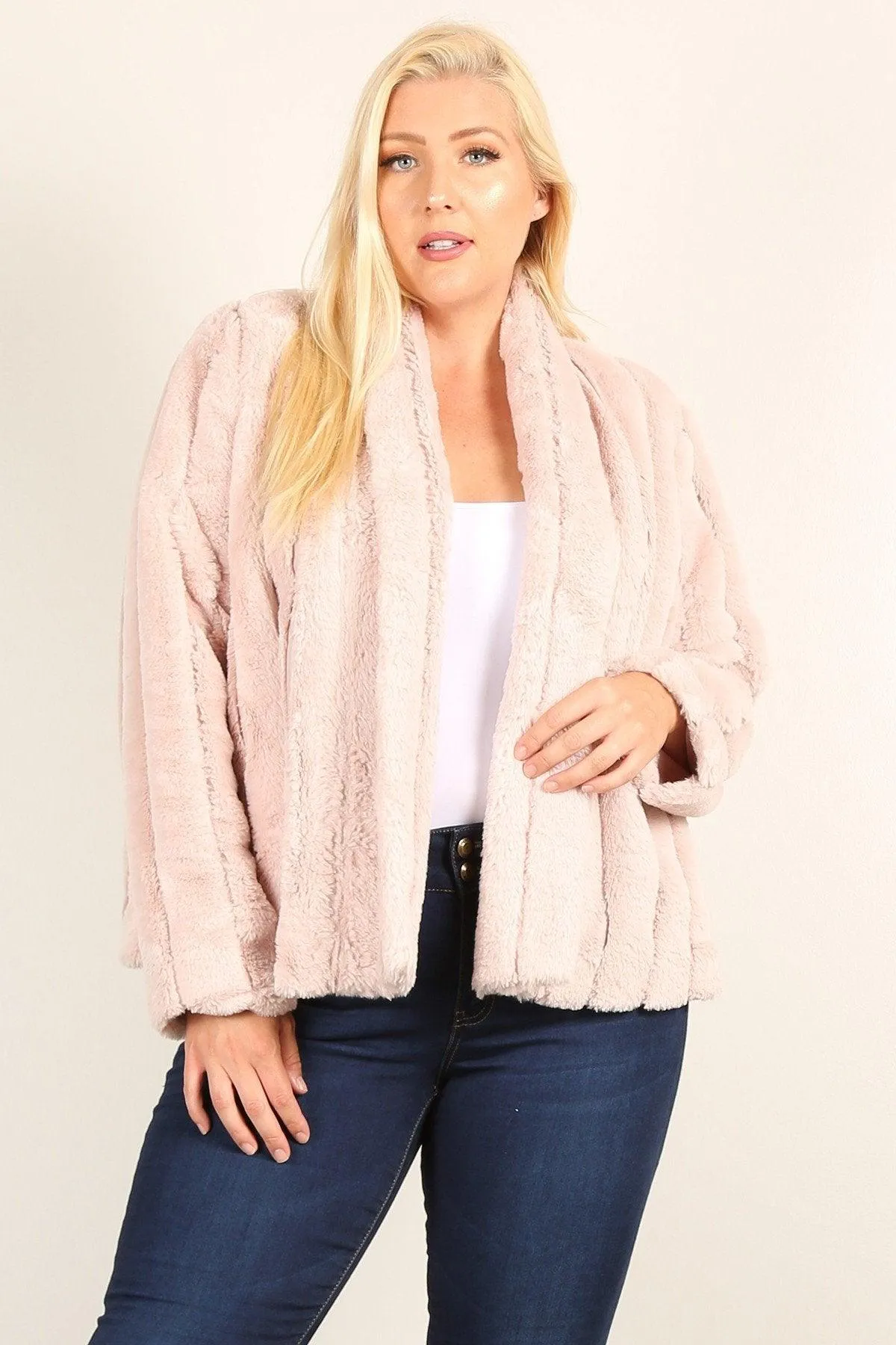 Open Front Faux Fur Jackets Plus Size