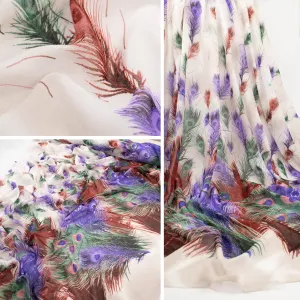 Peacock Printed Cotton Blended Voile Purple & Maroon