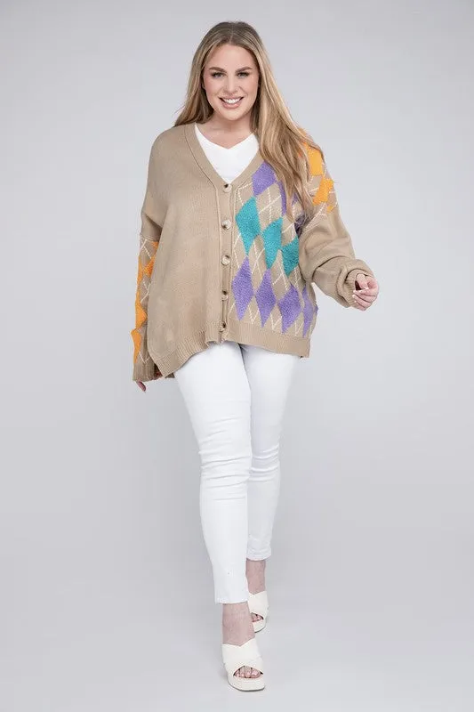 Plus V Neck Button Front Cardigan