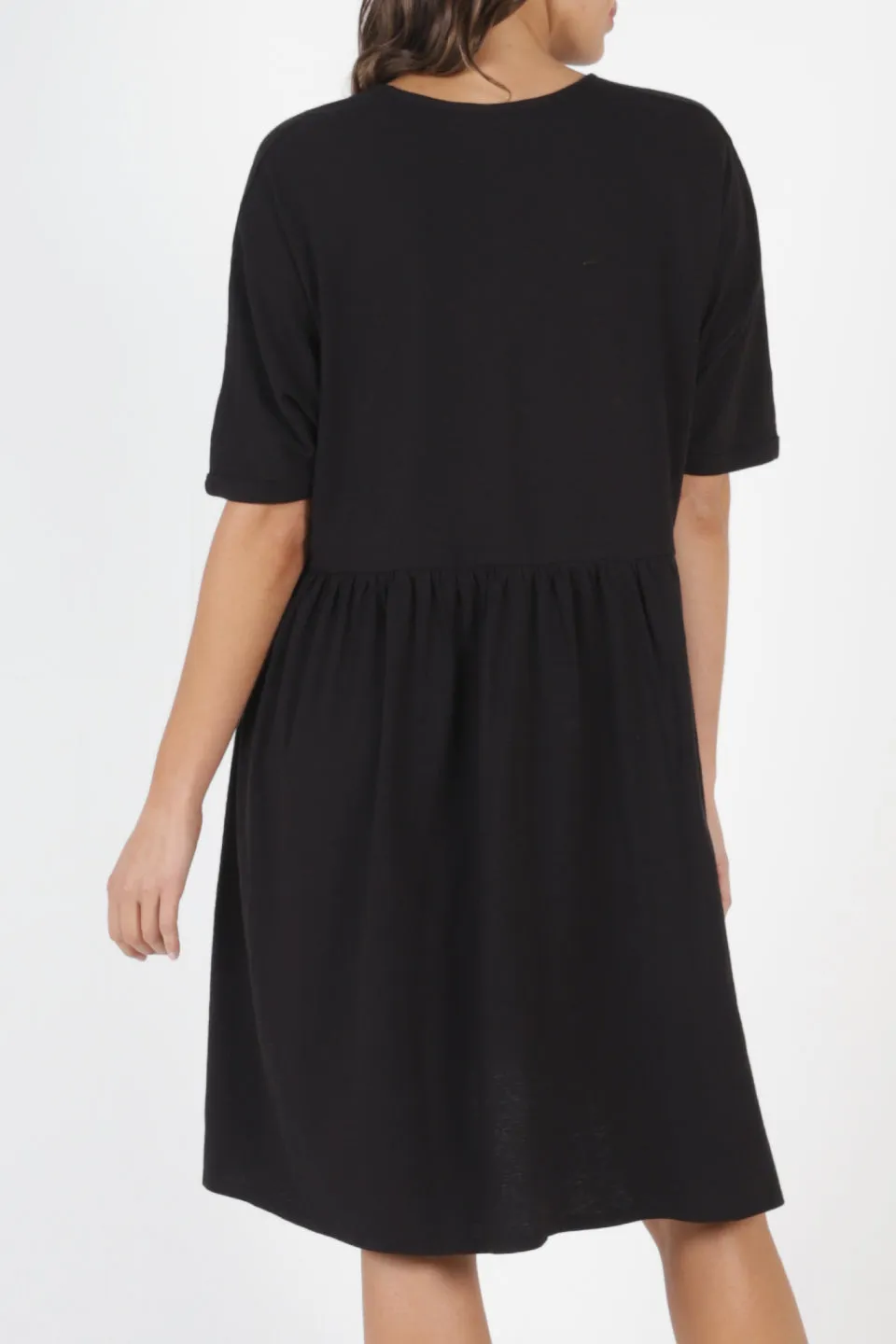 Portsea Cotton Shift SS Black Mini Dress