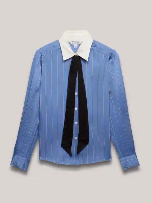 Pure silk pinstripe collared shirt