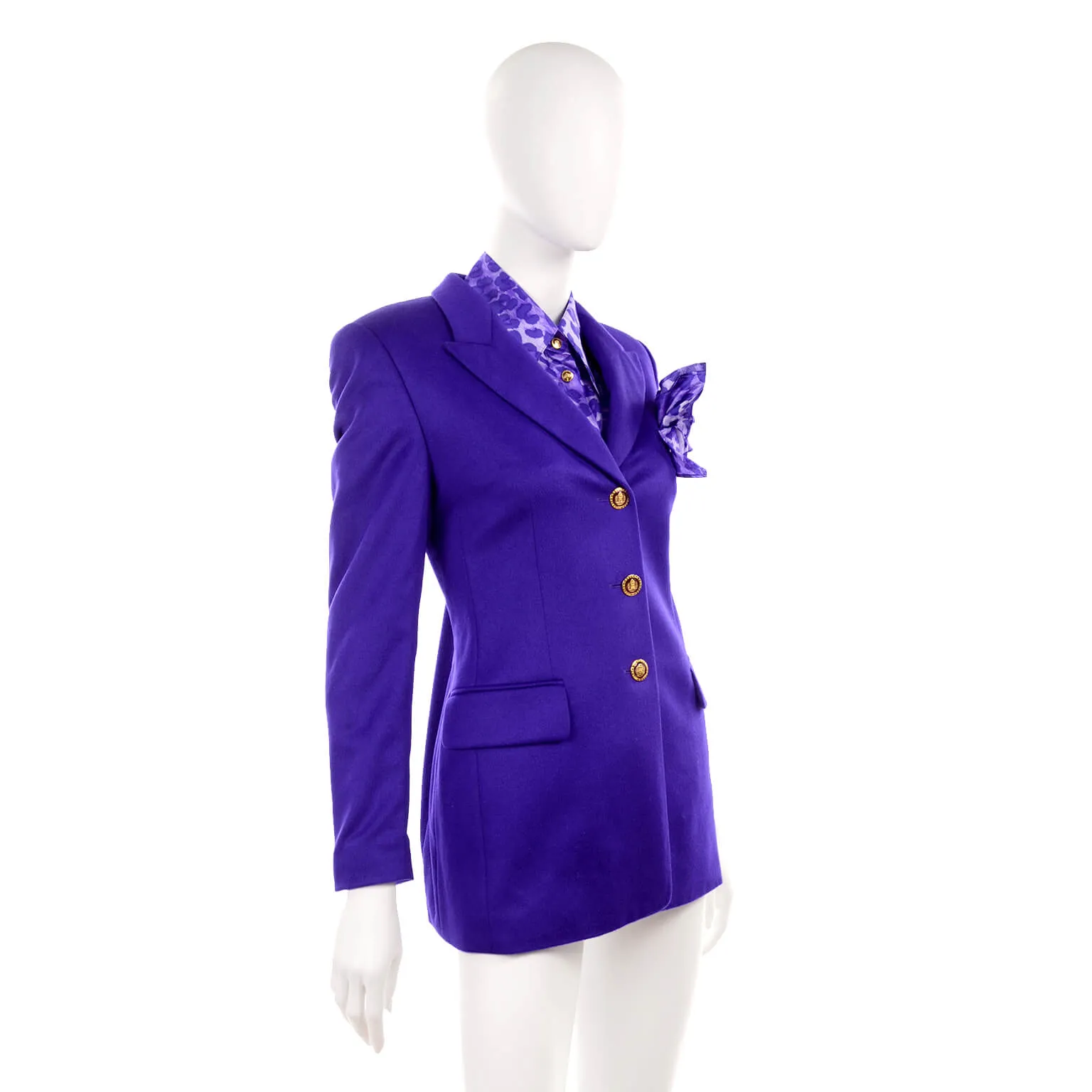 Purple Escada Blazer w/ Animal Print Silk Blouse & Pocket Square