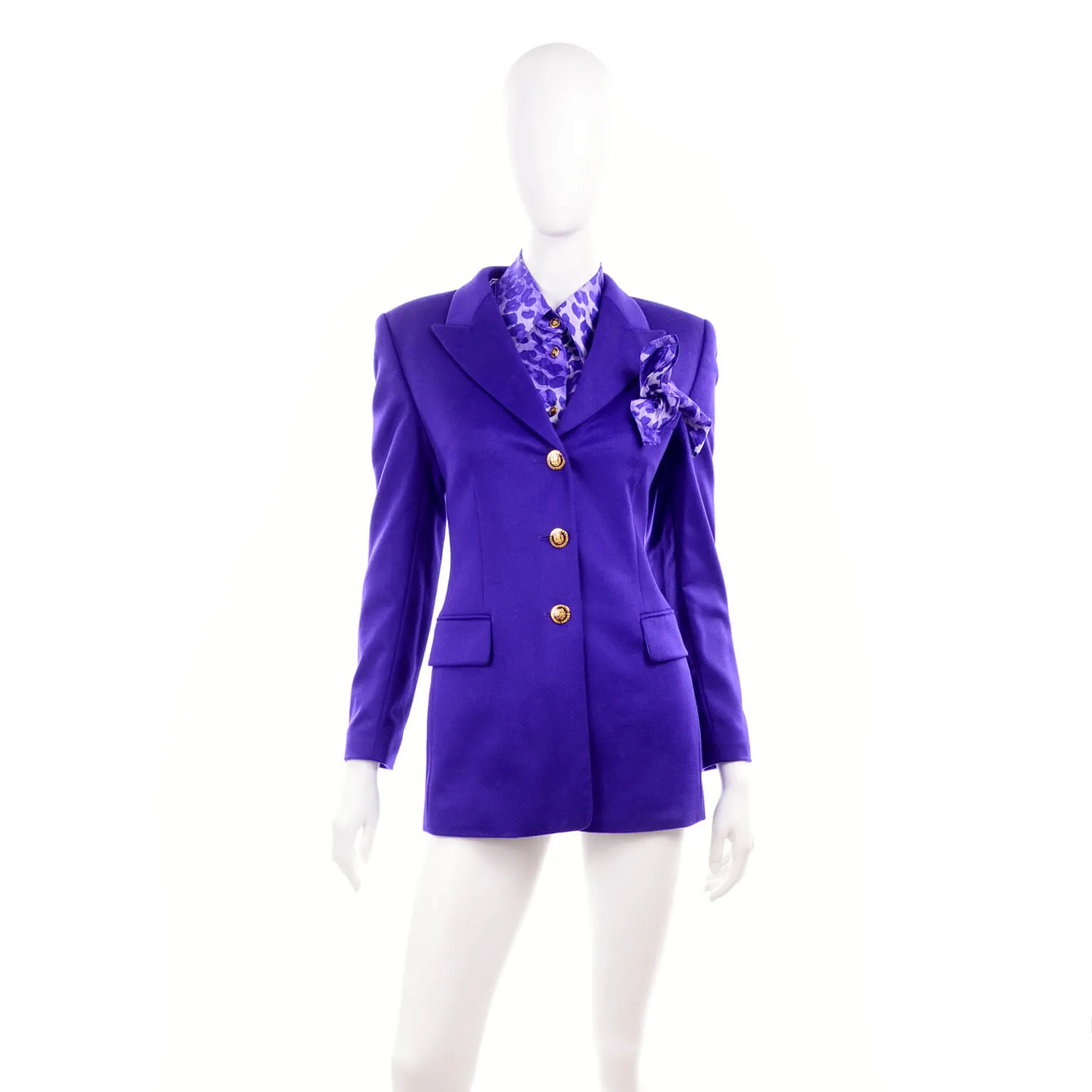 Purple Escada Blazer w/ Animal Print Silk Blouse & Pocket Square