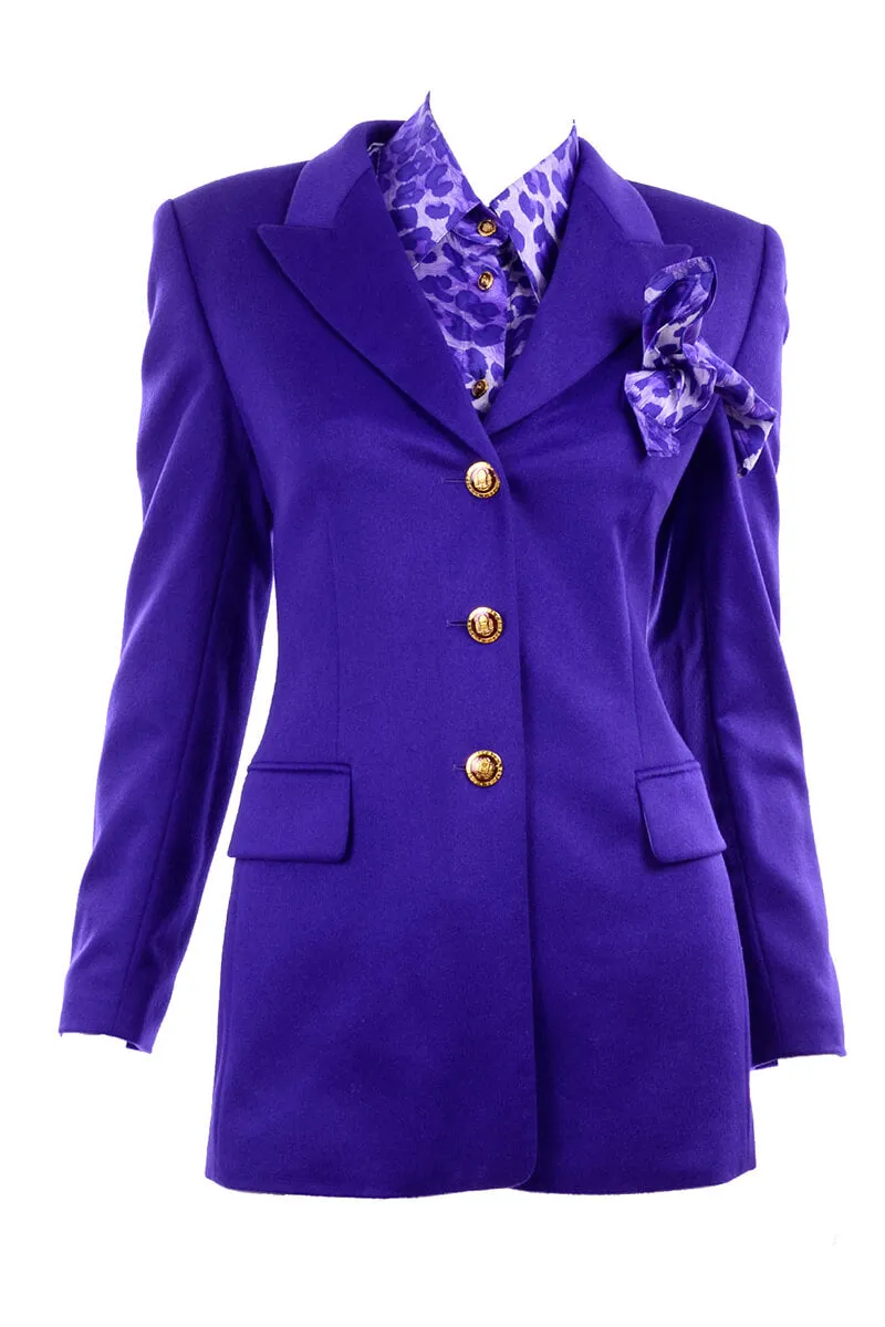 Purple Escada Blazer w/ Animal Print Silk Blouse & Pocket Square