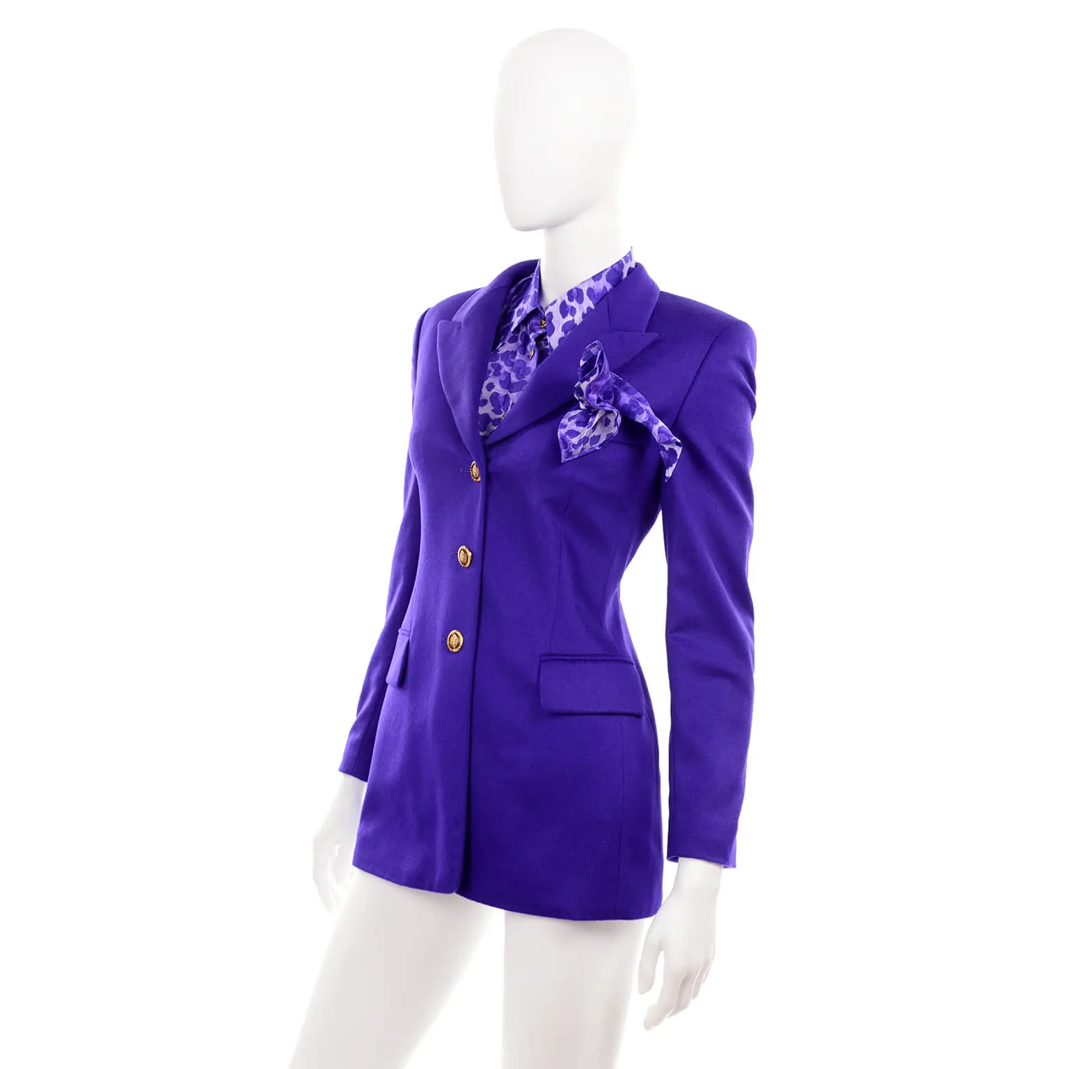 Purple Escada Blazer w/ Animal Print Silk Blouse & Pocket Square