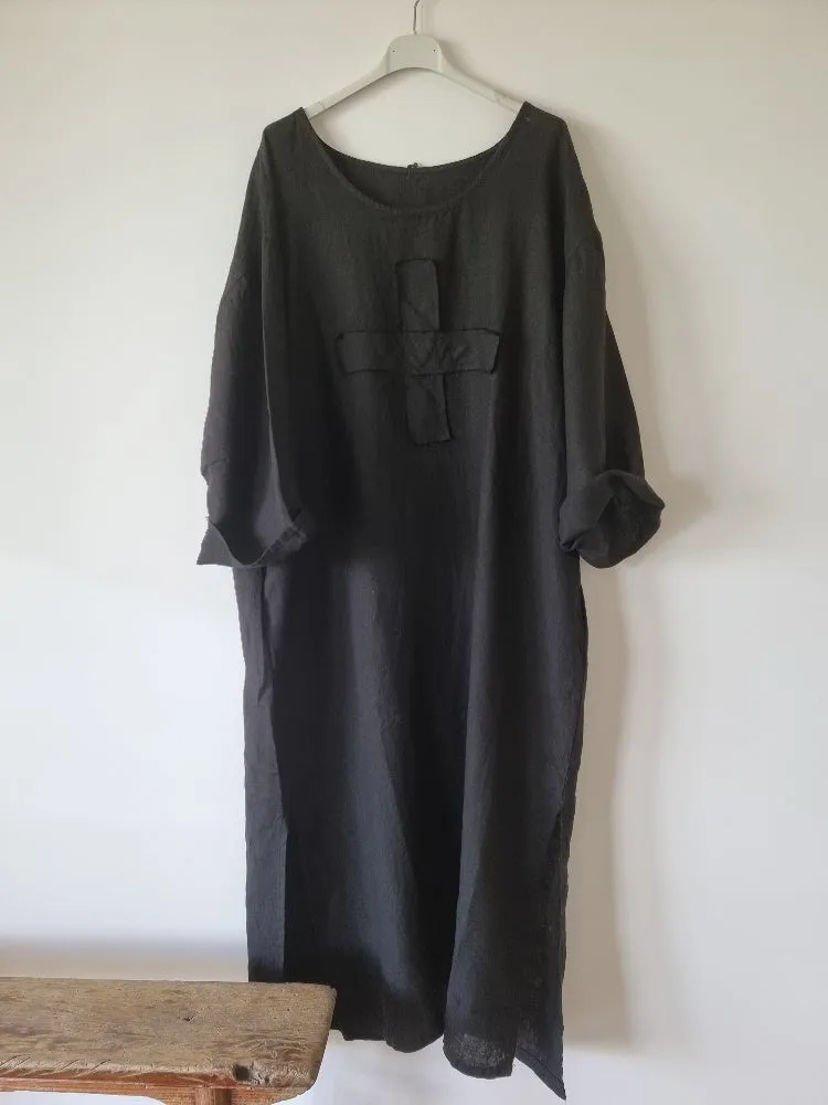 Quality linen Swiss cross kaftan style dress