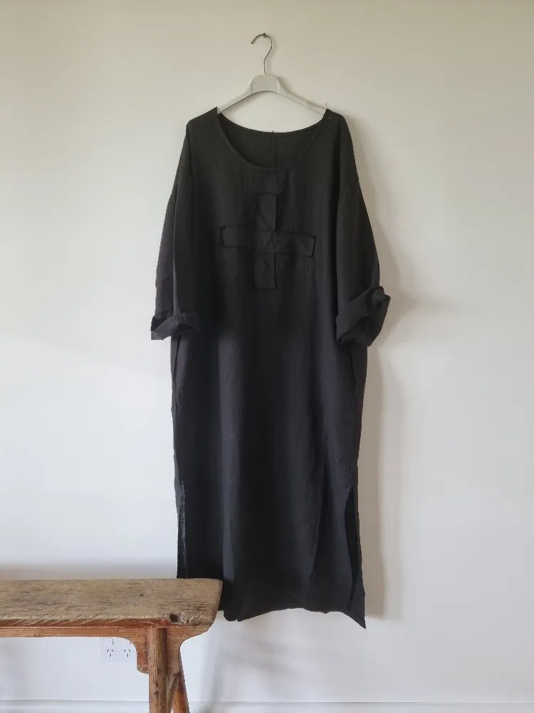 Quality linen Swiss cross kaftan style dress