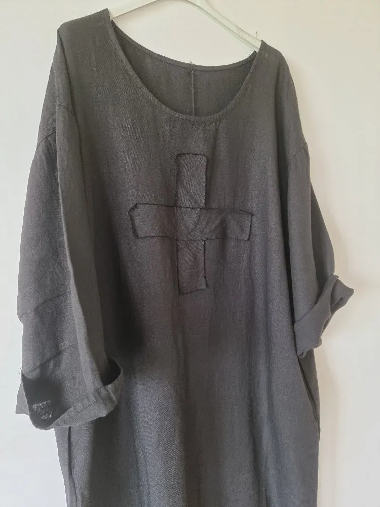 Quality linen Swiss cross kaftan style dress