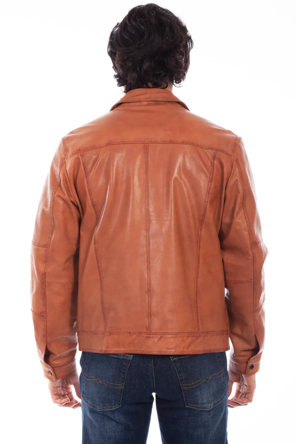 Scully Mens Cognac Leather Vintage Racer Jacket