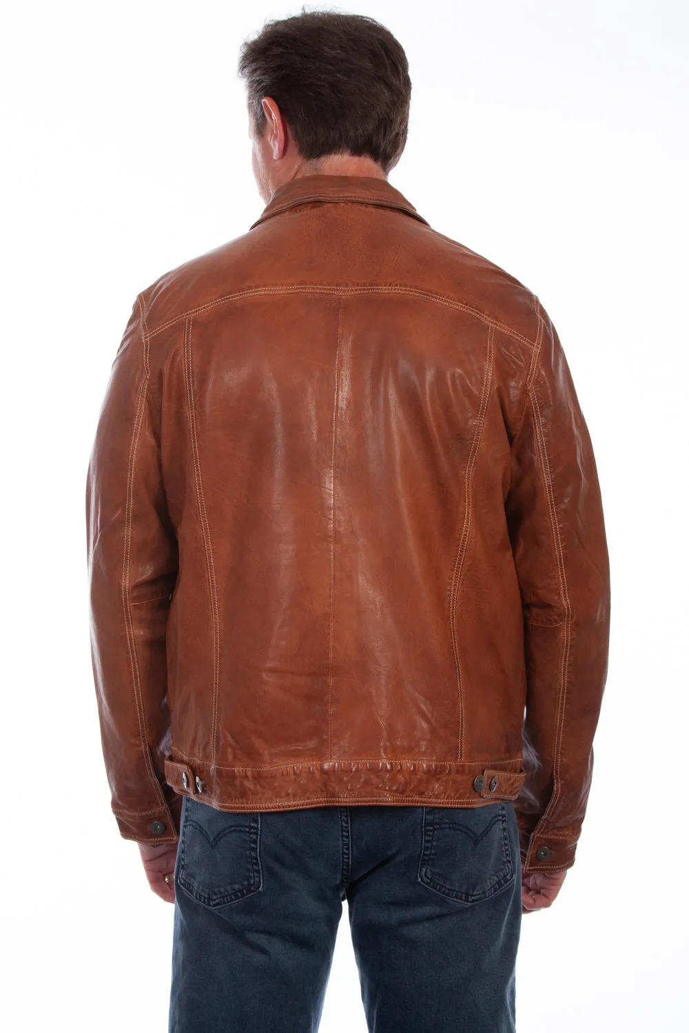 Scully Mens Tan Lamb Leather Washed Jean Jacket