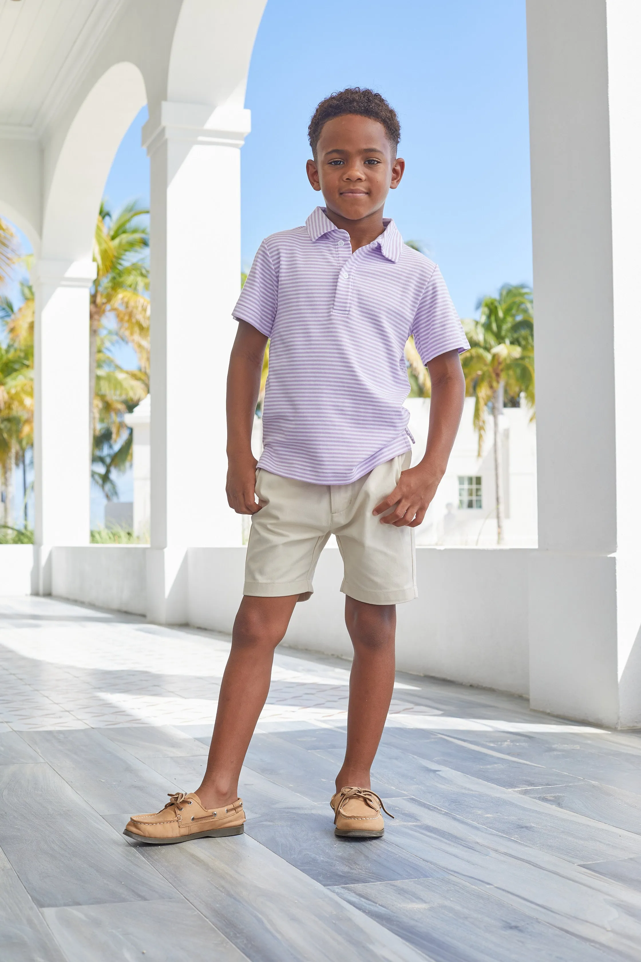 Short Sleeve Polo - Lavender Stripe