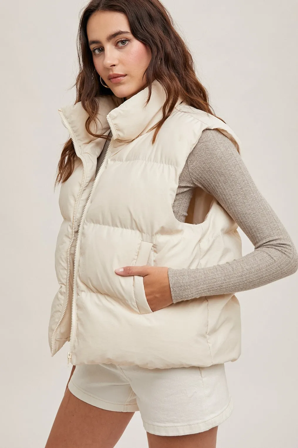 Stella Puffer Vest- Mushroom