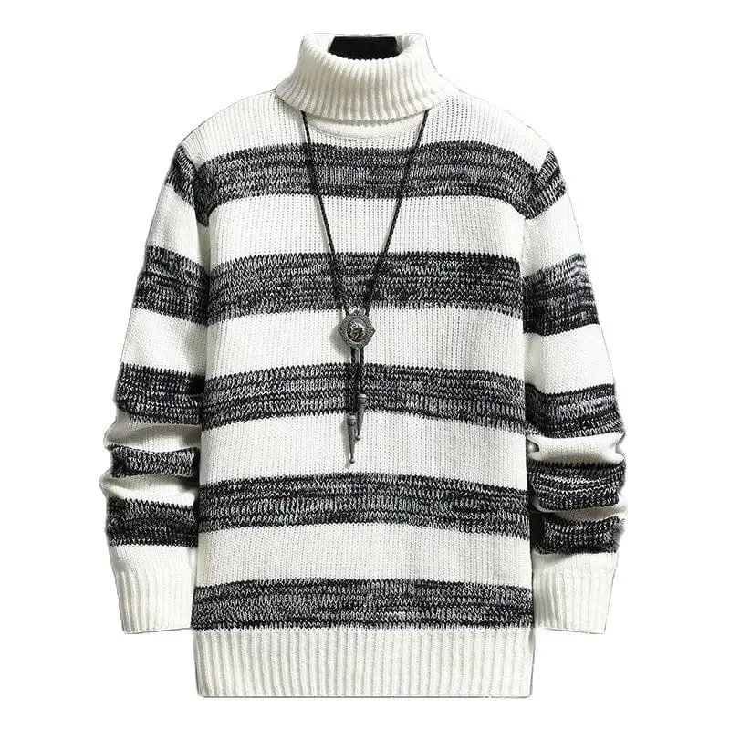 Striped Turtleneck Pullover - Fashionable Slim Fit Men's Knitwear