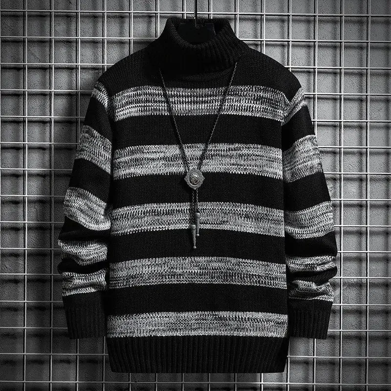 Striped Turtleneck Pullover - Fashionable Slim Fit Men's Knitwear