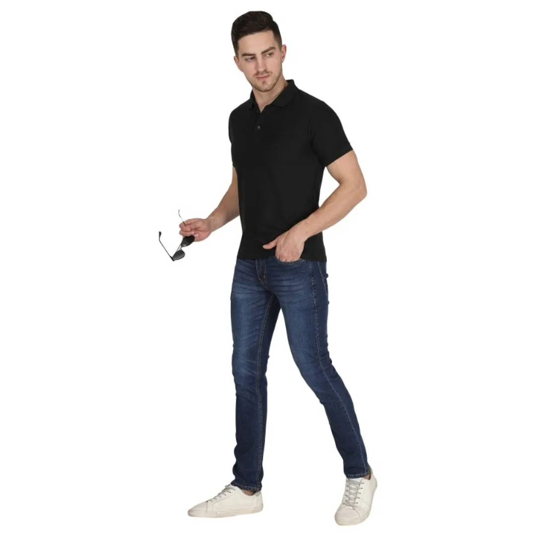 Stunning Black Polyester Solid Polos For Men