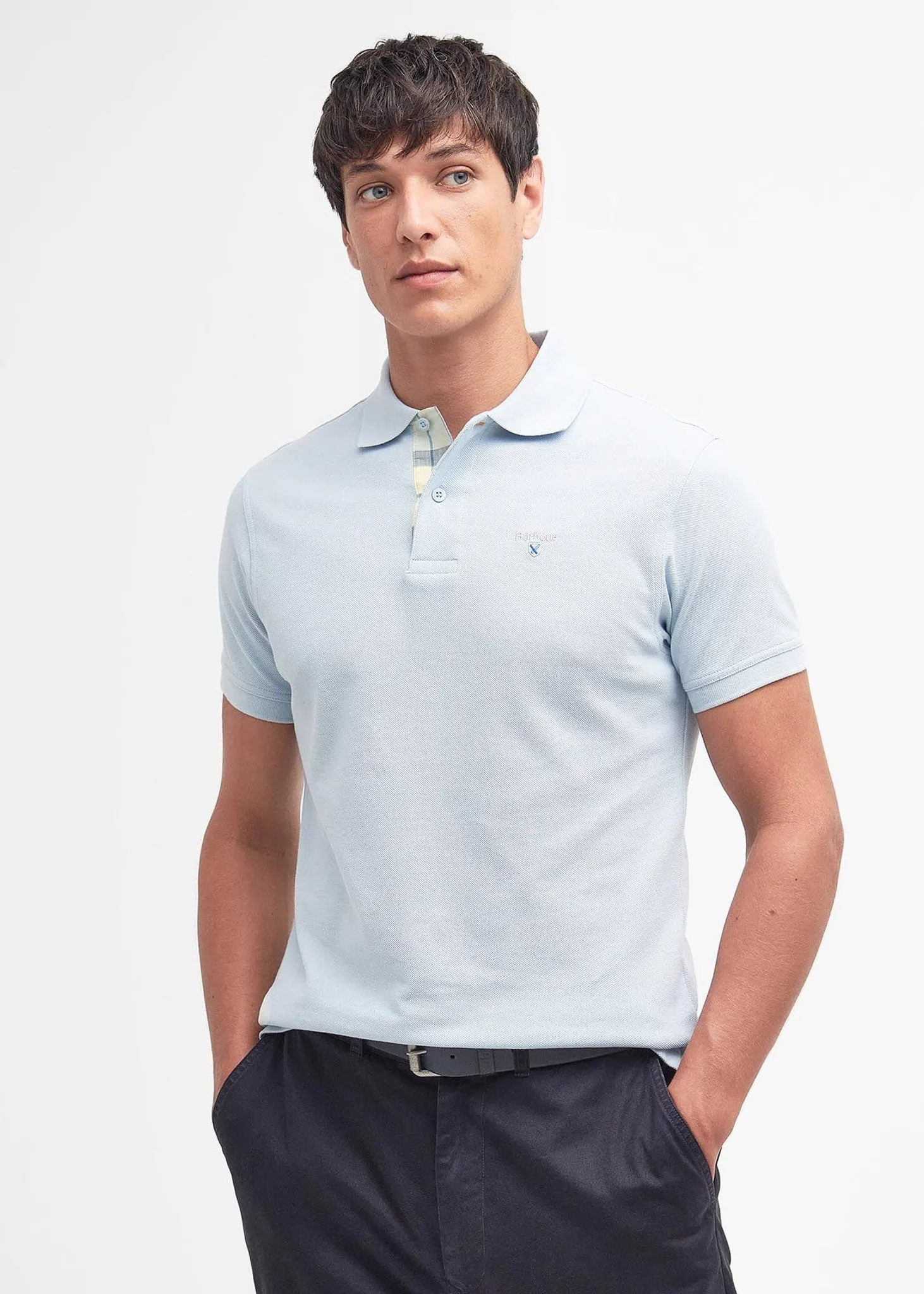 Tartan pique polo - niagra mist