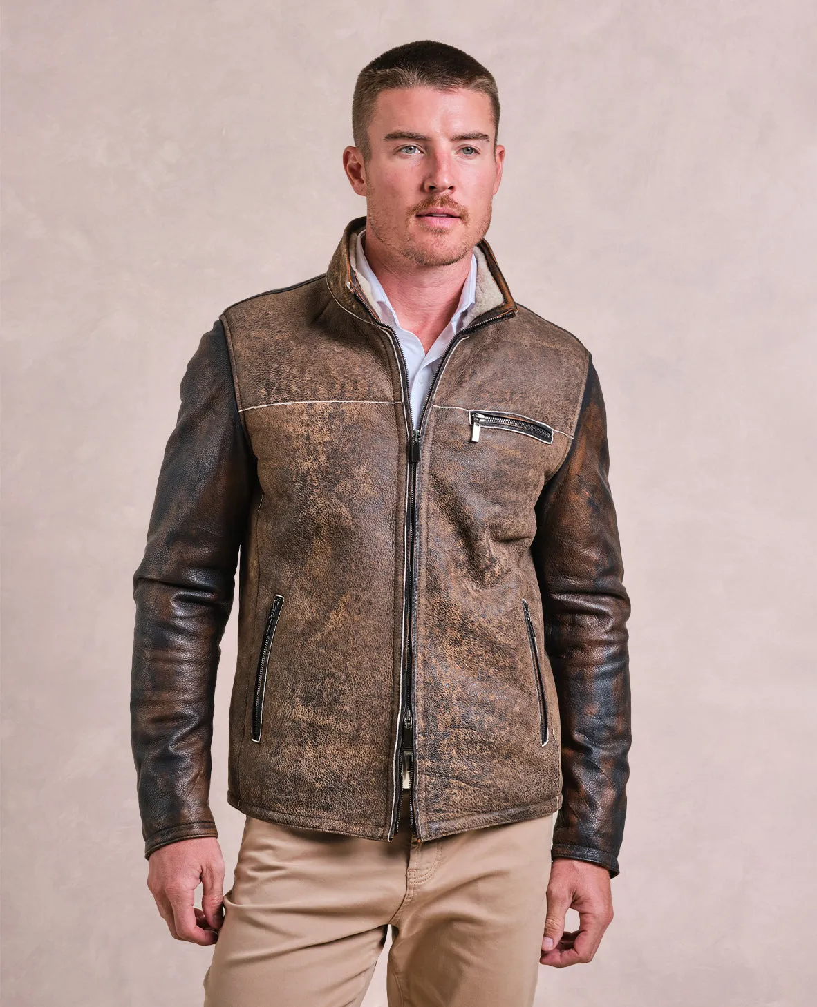 The Gimo's - Lamb Suede Jacket w/ Shearling Lining - Tobacco