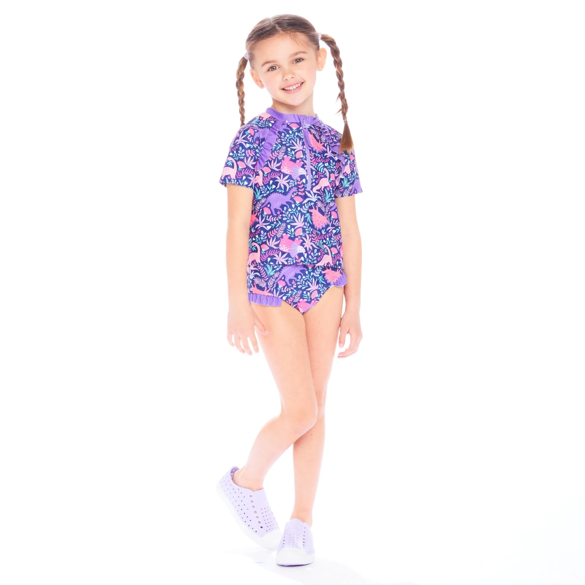 UPF 50  Dino Print Rashguard Set | Purple