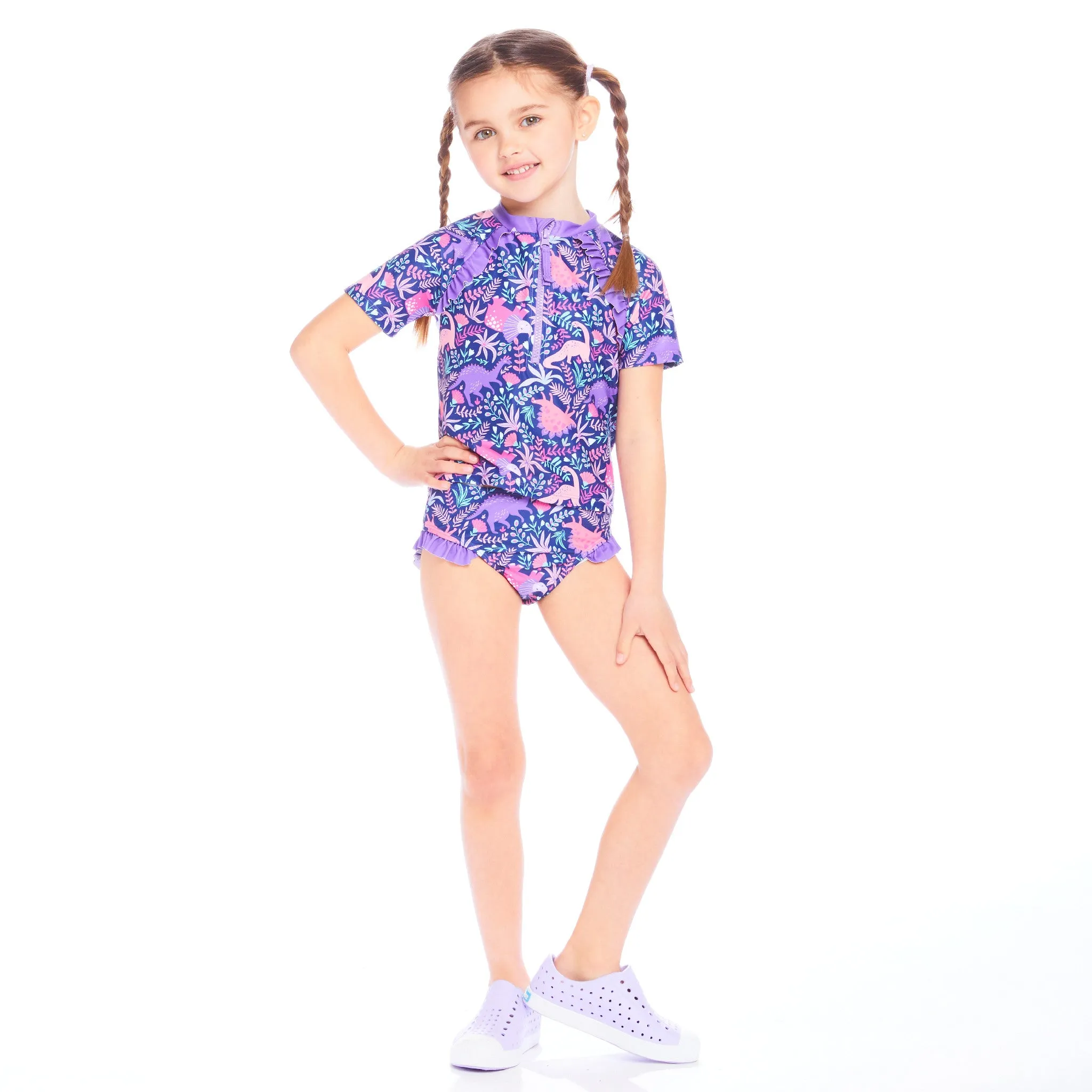 UPF 50  Dino Print Rashguard Set | Purple