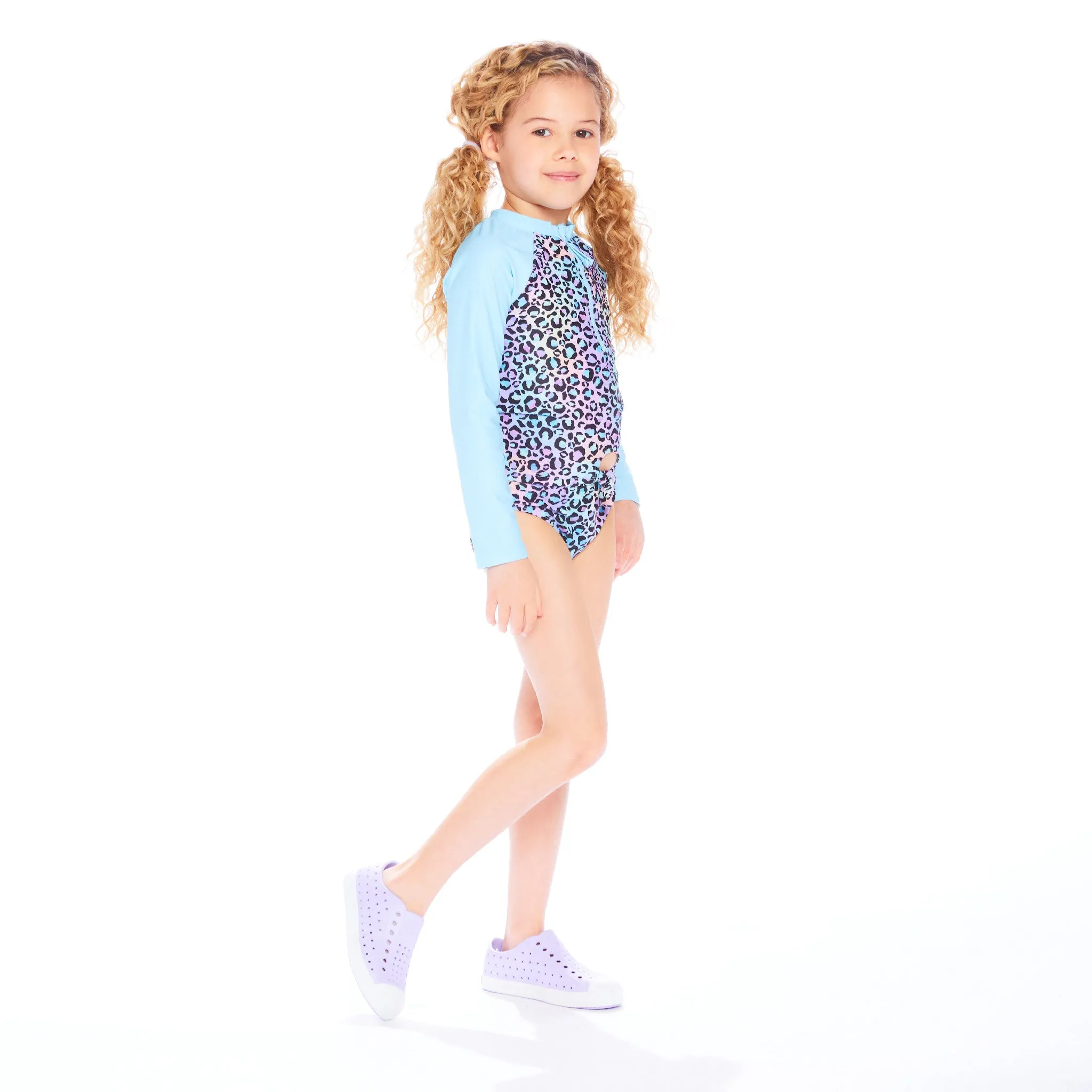 UPF 50  Leopard Rashguard Set | Aqua/Multi