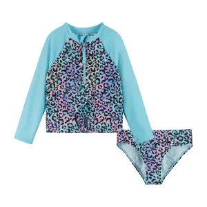 UPF 50  Leopard Rashguard Set | Aqua/Multi