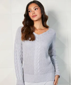 V-Neck Cable Knit Sweater