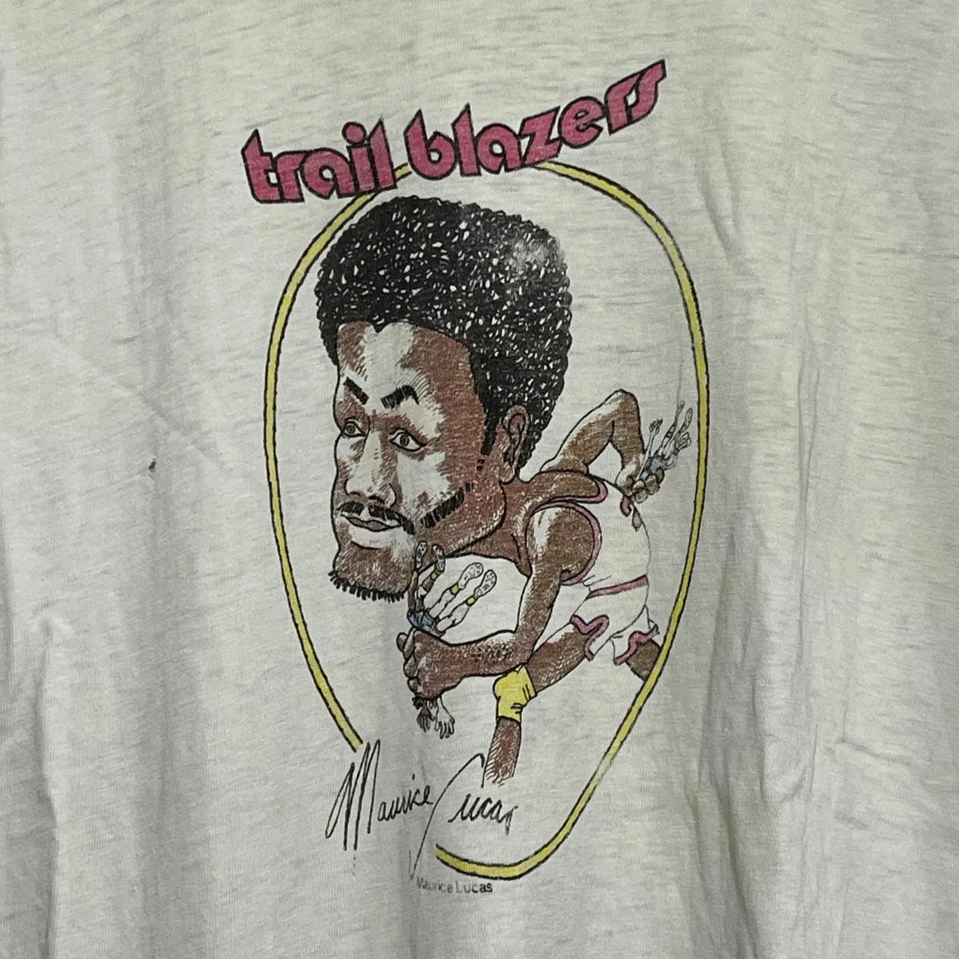 Vintage 1970s Maurice Lucas Portland Trail Blazers Caricature Shirt L