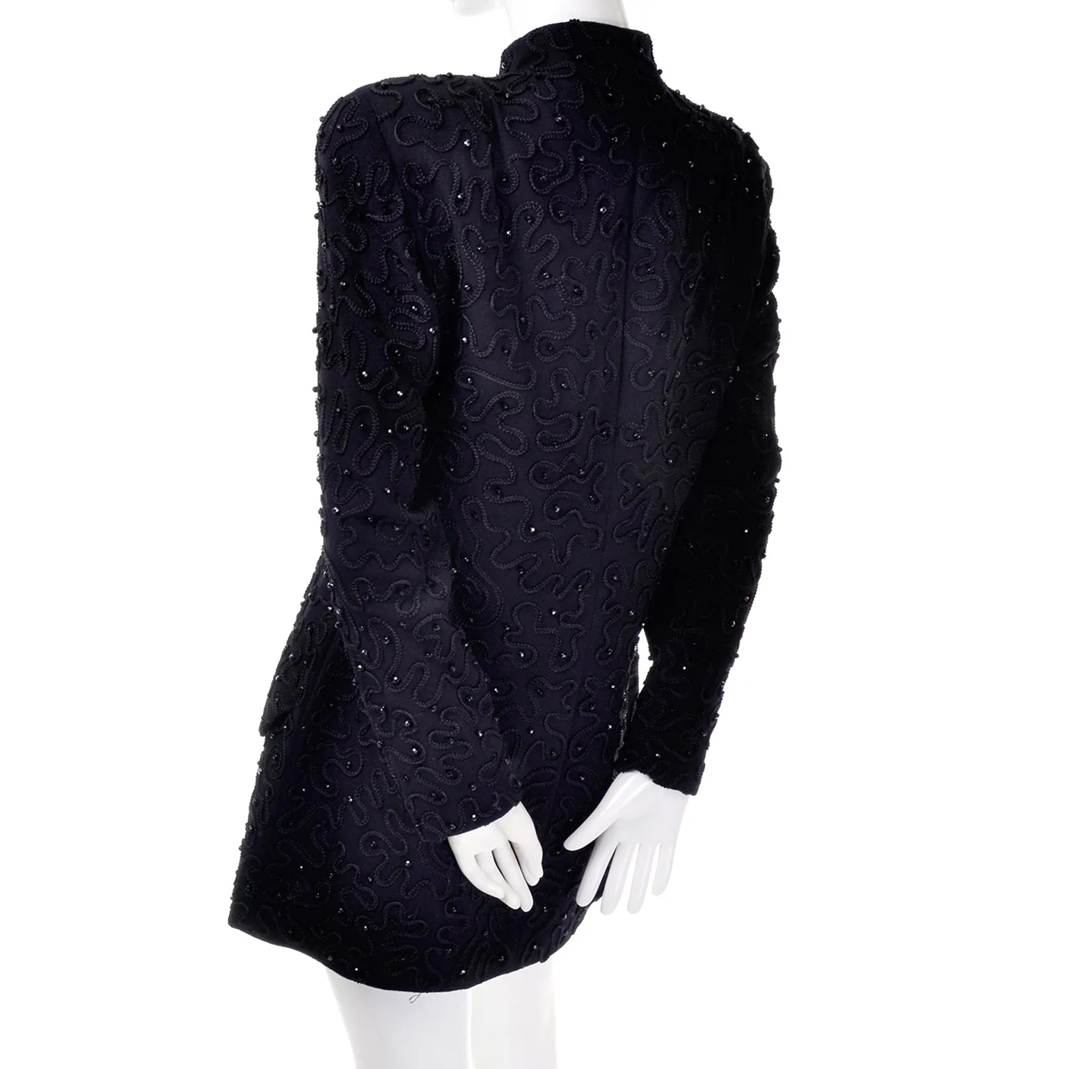 Vintage Donna Karan Black Beaded Embroidered Blazer Evening Jacket