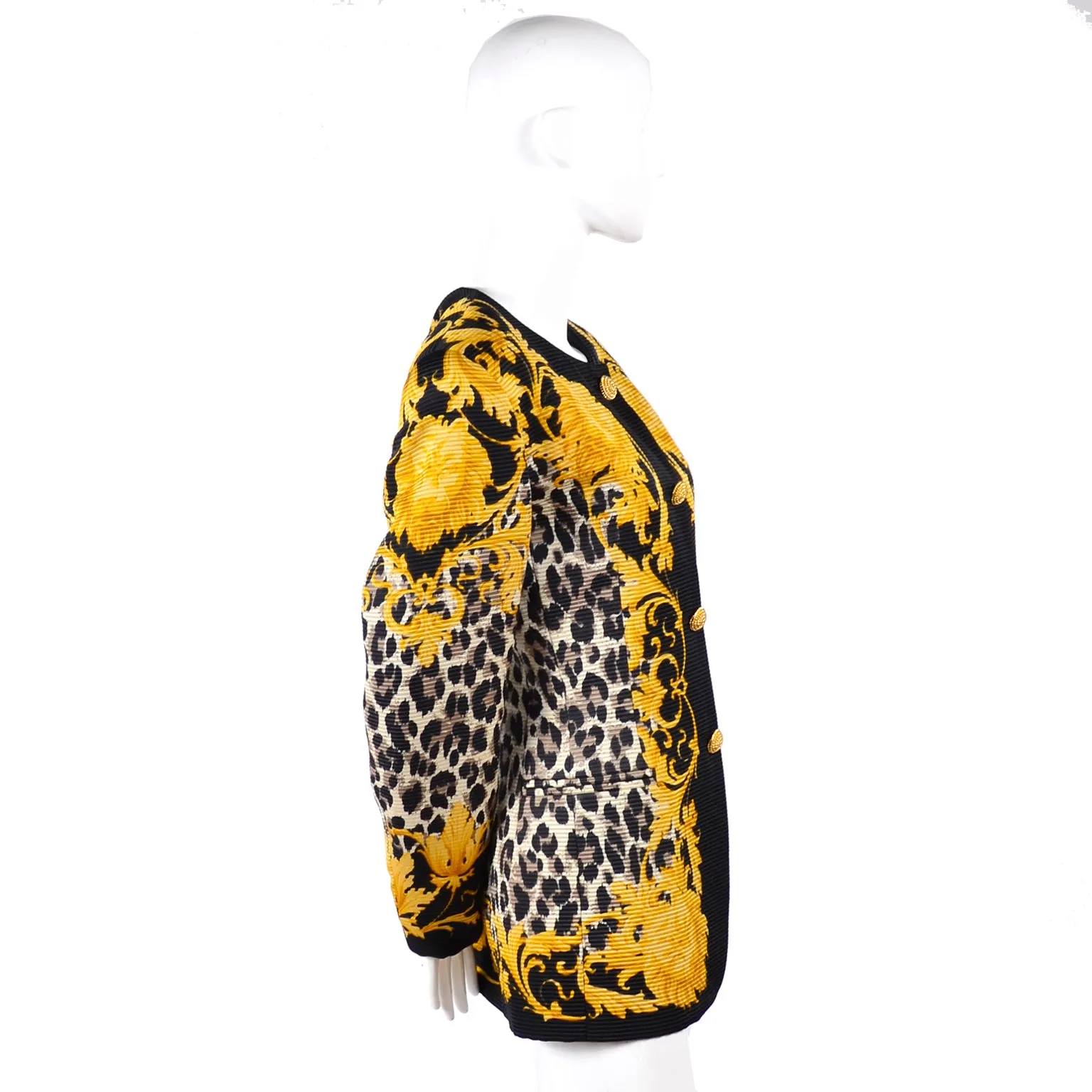 Vintage Wool & Silk Escada Baroque Lion Head Leopard Print Jacket