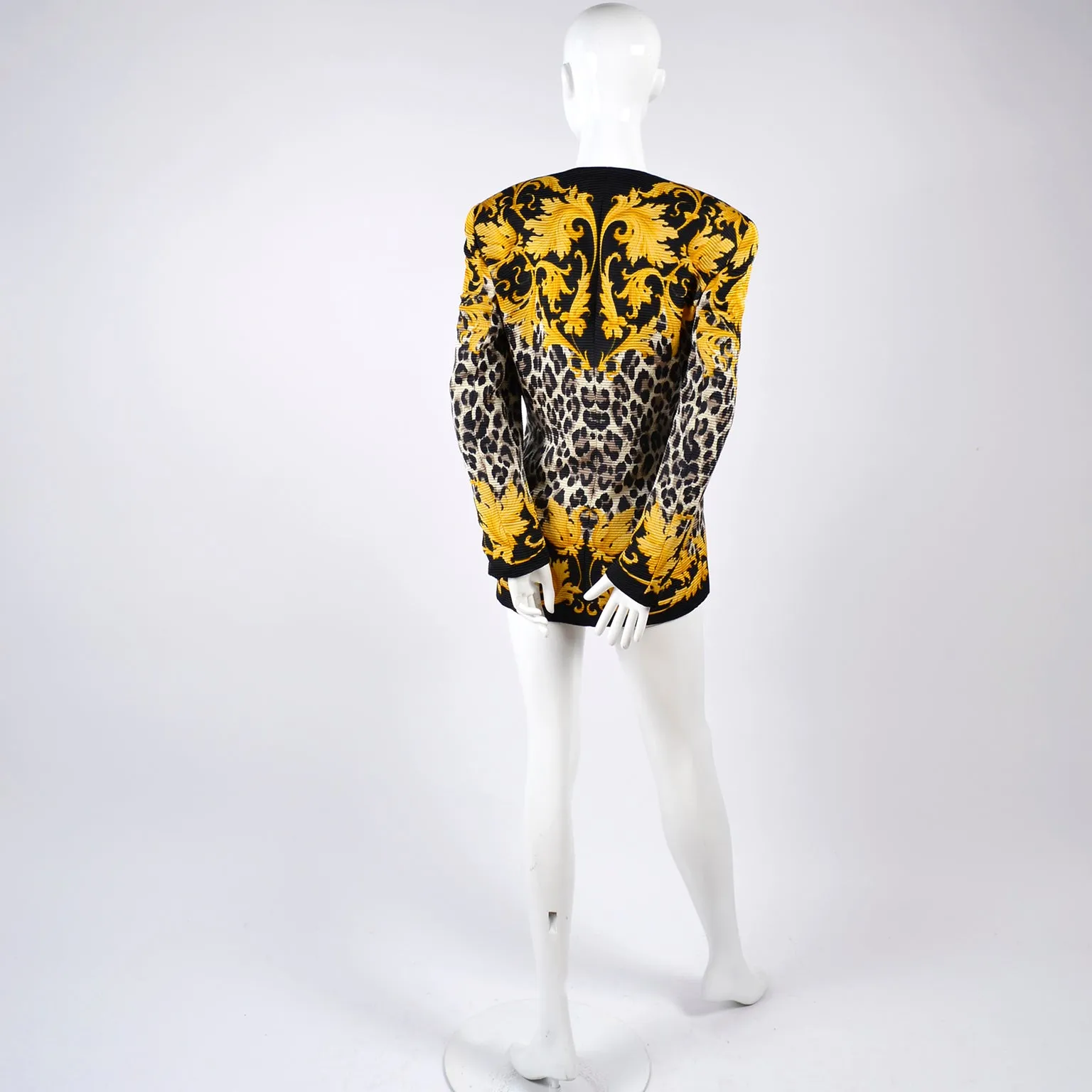 Vintage Wool & Silk Escada Baroque Lion Head Leopard Print Jacket